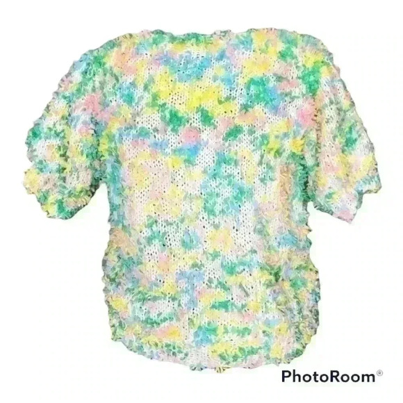 VTG 80s 90s Homemade Design Confetti Short Sleeve Sweater S Multicolor Barbie - Picture 1 of 7